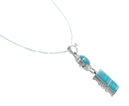 Southwest Turquoise Inlay Sterling Silver Box Chain Necklace Set JX129091